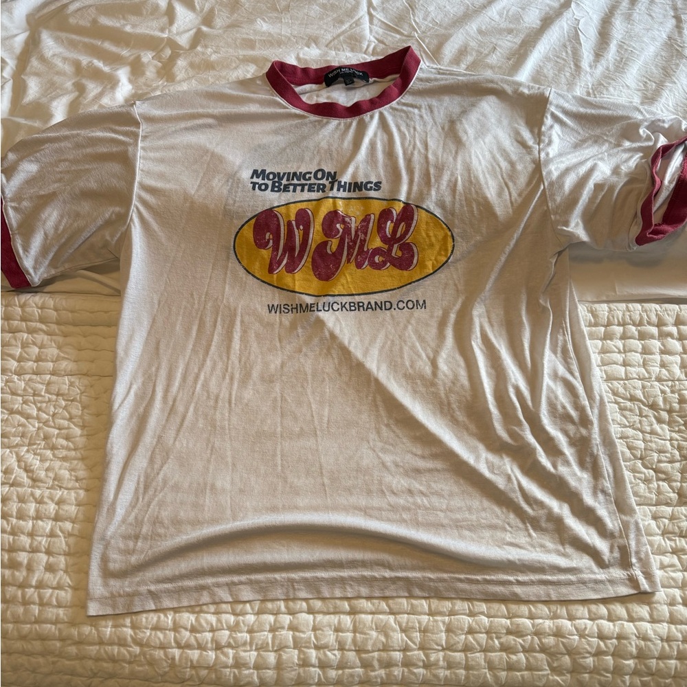Wish White Tee with Red Accents and Graphic